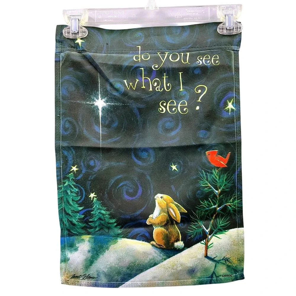 Carson Janet Stever Christmas Garden Flag Bunny Star Do You See What I See 12x18